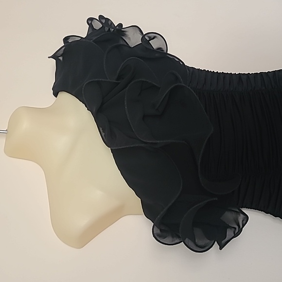 FREDERICKS OF HOLLYWOOD BOMBSHELL SEXY BLACK RUFFLED Mini DRESS Size XS - Picture 3 of 6